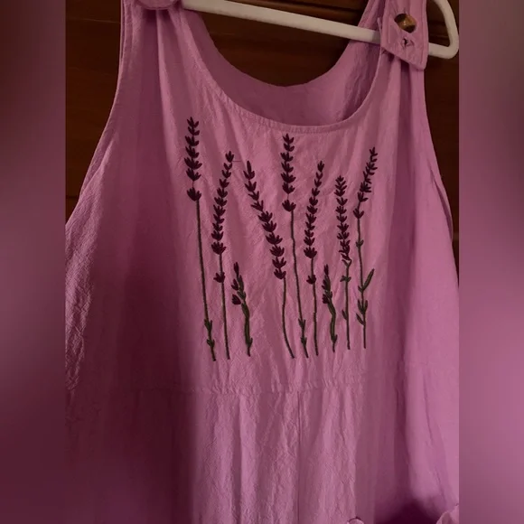 Wide Leg Cotton Jumpsuit with Lavender Embroidery 🪻 - Picture 3 of 8